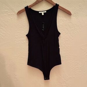 Express One Eleven Black Ribbed V-Neck Sleeveless Bodysuit Size S NWT